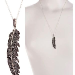 Sterling Silver Aria Feather Black Spinel Pendant Necklace